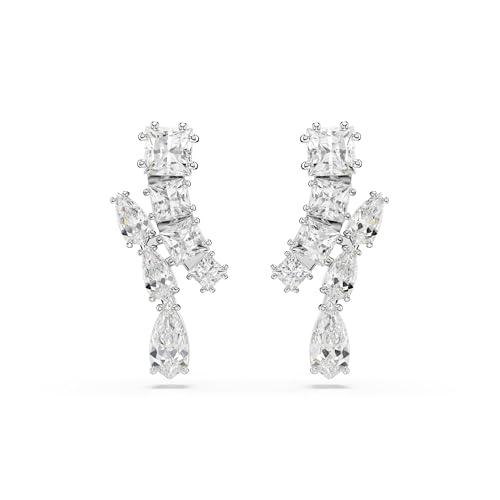 Swarovski Orecchini Pendenti Matrix, Taglio Misto, Bianchi, Placcato Rodio