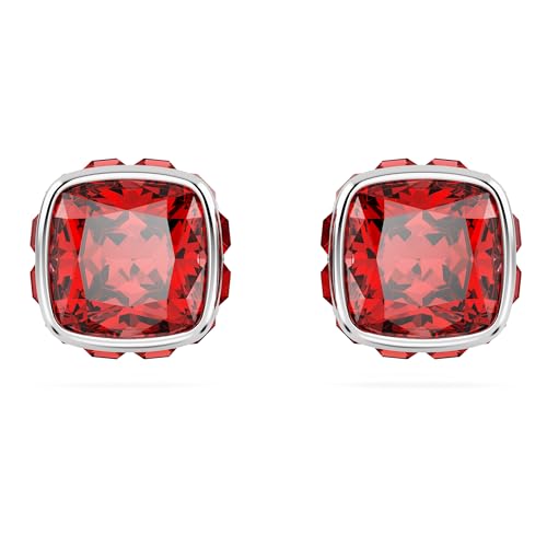Swarovski Orecchini A Lobo Birthstone, Taglio Squadrato, Luglio, Rossi, Placcato Rodio