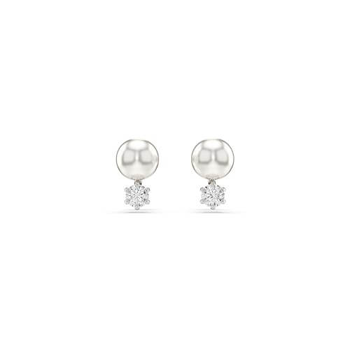 Swarovski Orecchini A Lobo Matrix, Crystal Pearl, Taglio Round, Bianchi, Placcato Rodio