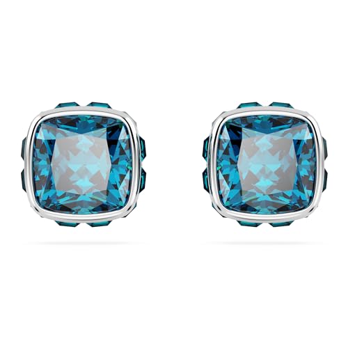 Swarovski Orecchini A Lobo Birthstone, Taglio Squadrato, Dicembre, Blu, Placcato Rodio