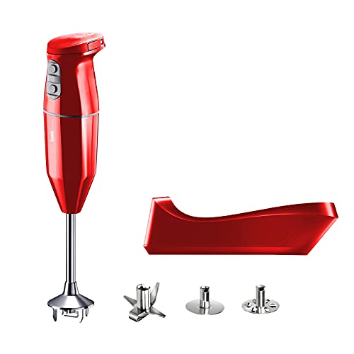 Bamix Frullatore A Immersione Cordless, Base Di Ricarica, Lama Multiuso, Frusta, Frullino In Acciaio, 250 Watt, 2 Velocità, Made In Switzerland, Rosso