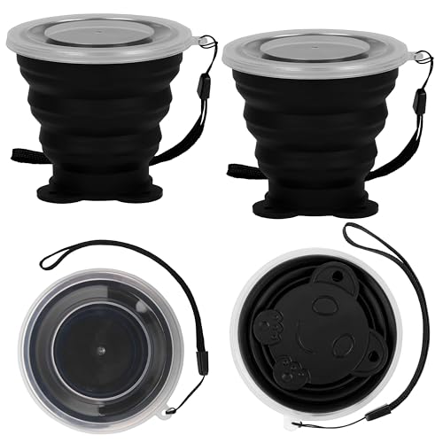 Belle Vous 4 Pezzi Di Bicchieri Pieghevoli Neri Silicone Con Cordicelle - Bicchieri Silicone Riutilizzabili Da 180 Ml Con Coperchi In Plastica - Bicch