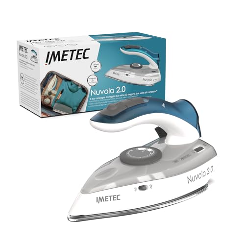 Imetec Nuvola 2.0 - Ferro Da Stiro Da Viaggio A Vapore - Piastra In Acciaio Inox - 1000 Watt - Compatto E Leggero - Manico Pieghevole - Custodia Da Vi