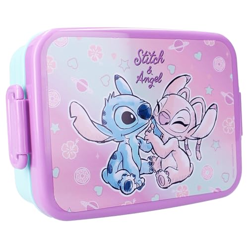 Vadobag Stitch Angel Portamerenda Lunch Box In Plastica Con Coperchio - Dimensioni 16X13X5Cm Disney Originale Lilo E Stitch