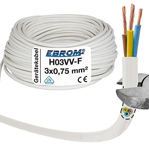 Tubo Flessibile H03Vv-F 3G0,75 Mm2-3 X 0,75 Mm2 - Bianco - 10 M, 25 M, 50 M O 100 Metri