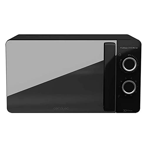 Cecotec Microondas De 20 Litros Proclean 3140 Mirror. 700 W Con 6 Niveles, Grill 800W, Revestimiento Ready2Clean Para Mejor Limpieza, Tecnología 3Dwav