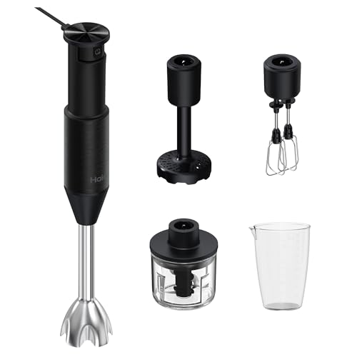 Haier Frullatore A Immersione I-Master Serie 5, 4 In 1 Con Becher, Frusta, Schiacciapatate, Tritatutto, Lame Doppia Potenza, Velocità Variabile, 1000