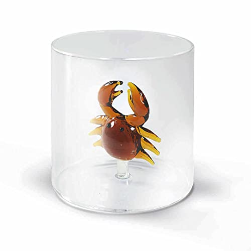 Wd Lifestyle Bicchiere In Vetro Borosilicato. Capacità 250 Ml. Decoro Granchio.