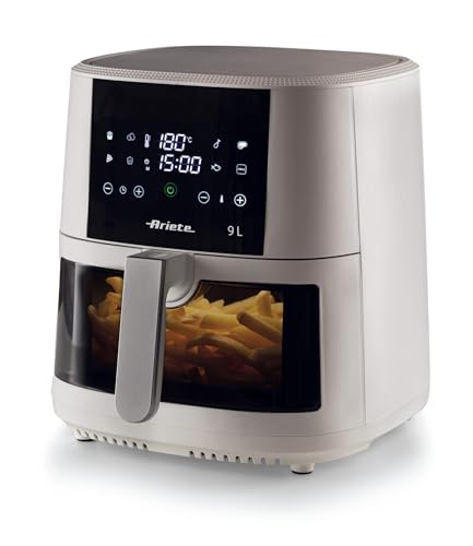 Ariete 4630 Friggitrice Ad Aria 9L, 1500W, Capacità 9L, 8 Programmi, Funzione Grill, Fino A 3.5 Kg Di Fritto Temperatura Fino A 200°C, Cestello Traspa