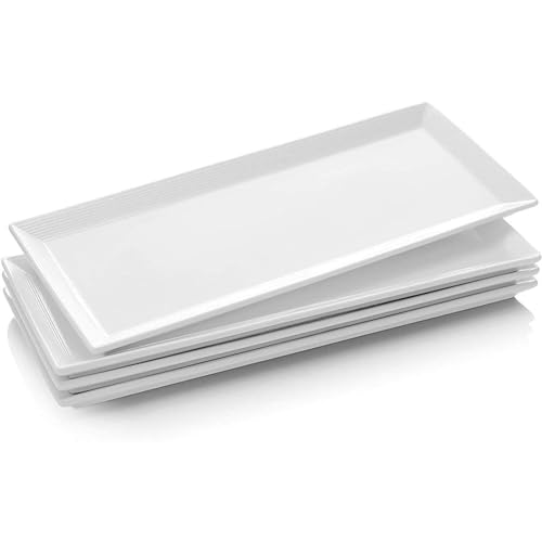 Dowan Grandi Piatti Da Portata Rettangolari - 36,8 X15,2 Cm Piatti In Porcellana, Piatti Da Portata Bianchi Per Carne, Antipasti, Cibo, Dessert, Sushi