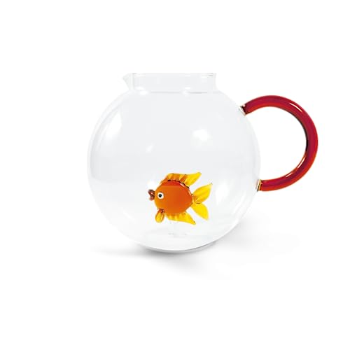 Brocca Luna Park (Pesciolino Rosso). Brocca In Vetro Borosilicato Con Decoro “Pesciolino Rosso” In Vetro Colorato All’Interno. Capacità: 1.7 L. Misure