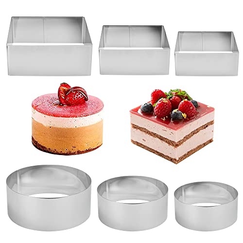 Qinersaw 6 Pezzi Anello Per Torta In Acciaio Inossidabile, Coppa Pasta Quadrato 6 Cm 8 Cm 10 Cm, Stampo In Acciaio Per Realizzare Dessert, Piatti Gour
