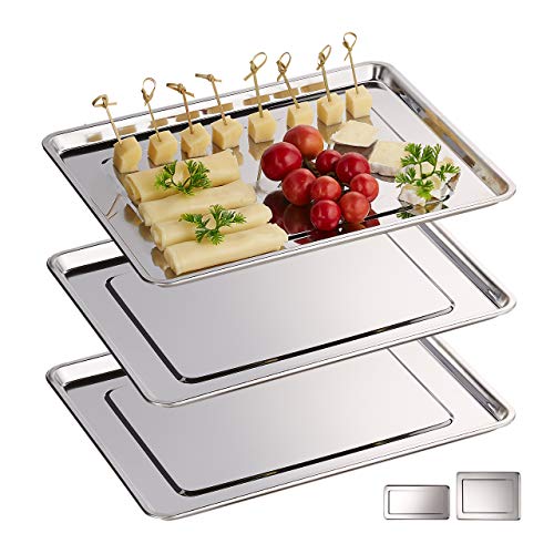 Relaxdays 10030060_58 Vassoio In Acciaio Inox, Set 3 Piatti Da Portata Rettangolari, Antipasto, Aperitivo, Buffet, 33X26,5, Argento