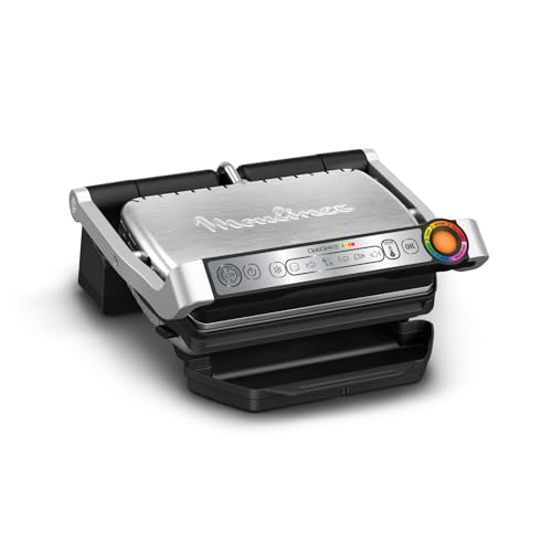 Moulinex Optigrill+, Griglia Elettrica Da Interno Ideale Per Cucinare Carne, Pesce E Verdure, Indicatore Di Cottura E 6 Programmi Automatici, Piastre 