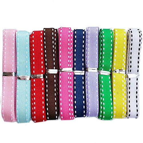 Chenkou Craft - Set Di 10 Nastri Gros-Grain Da 10 Mm X 18,3 M Totali, Con Doppio Bordino Bianco, Colori Assortiti, Non Inscatolati, Per Lavori Artigia