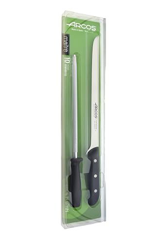 Arcos Serie Maitre, Set Di Prosciutto Set Di Coltelli 2 Pezzi (1 Coltello + 1 Acciaini Affilatori), Lama Acciaio Inossidabile Nitrum, Manico Polipropi