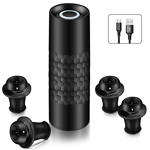 Wiwoney Pompa Per Vino Sottovuoto, Tappo Vino Sottovuoto, Salvavino Elettrico, Con 1 Pompa Per Vino Ricaricabile E 4 Tappi Per Vino Di Riutilizzabili