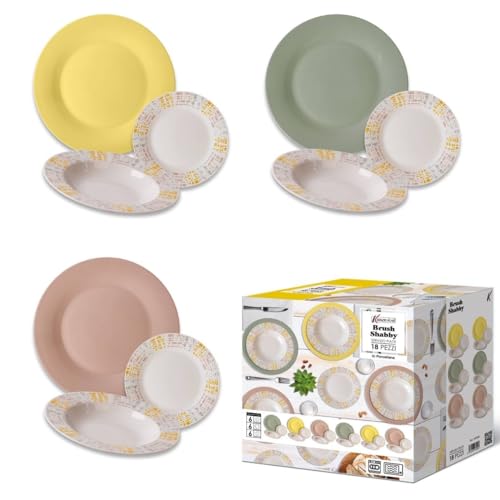 Servizio Di Piatti Da Tavola In Ceramica Brush Shabby 18 Pezzi