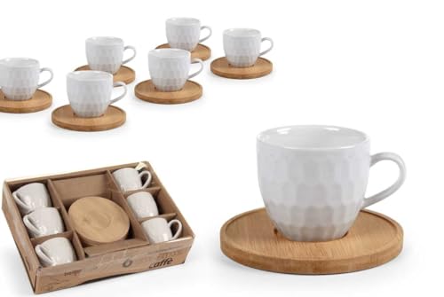 Gicos Srl Set 6 Tazzine Tazze Da Caffè Con Piattino In Bamboo