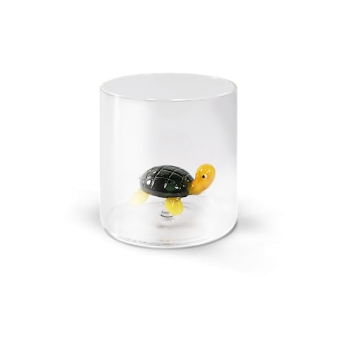 Wd Lifestyle Bicchiere In Vetro Borosilicato. Capacità 250 Ml. Decoro Tartaruga.