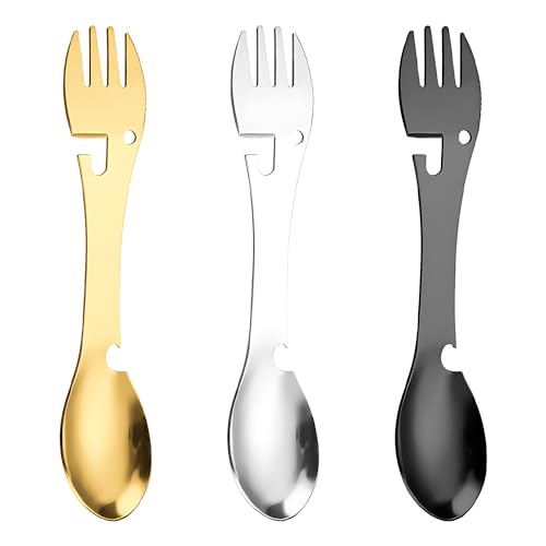 Fibound Set Di Utensili Da Campeggio Spork, 3 Pezzi, Apribottiglie Da Campeggio, Forchetta Cucchiaio In Acciaio Inossidabile, Funzionalità 5 In 1, Pos
