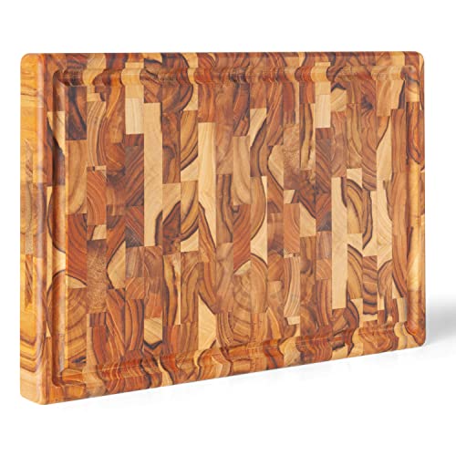 Erreke Tagliere In Legno Di Teak Natural End Grain 3,2 Cm Di Spessore, Pezzo Unico, Per Cucina O Barbecue, Per Servire Carne, Formaggio E Pane, 44X29