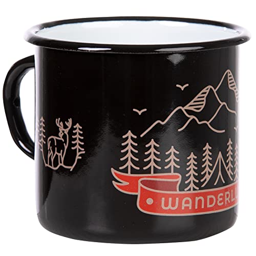 Mugsy Wanderlust - Tazza Smaltata Nera Per Escursionismo E Campeggio, Resistente E Infrangibile, 330 Ml