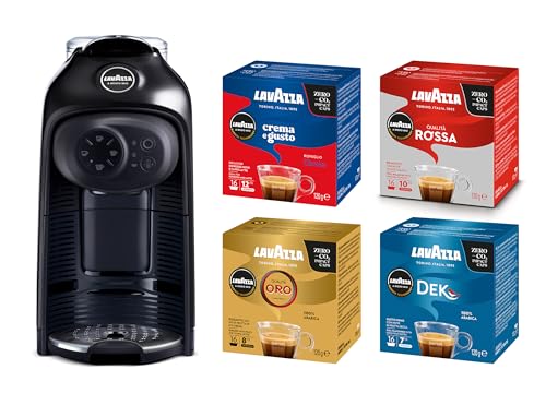 Lavazza, A Modo Mio Macchina Per Caffè Idola Nera Con 64 Capsule A Modo Mio Assortite, Macchina Per Espresso Compatta E Silenziosa, 1500 W, 220-240 V,