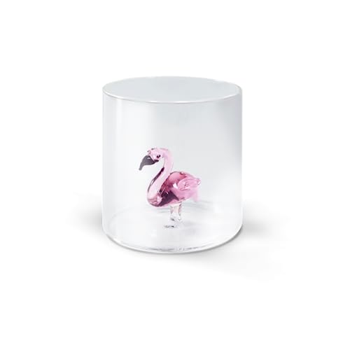 Wd Lifestyle Bicchiere In Vetro Borosilicato. Capacità 250 Ml. Decoro Fenicottero.