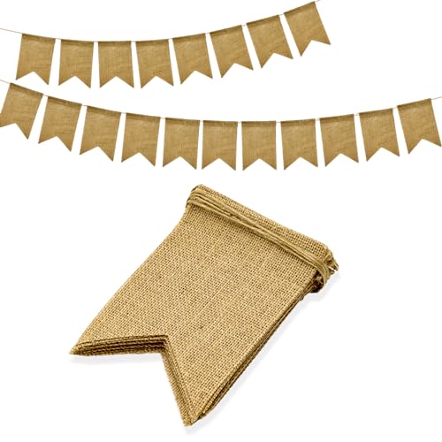 G2Plus 4.4M Ghirlanda Bandierine Di Iuta-15Pcs Bandierine Di Iuta Festone Con Bandierine Riutilizzabili Gagliardetto Di Tela Vintage Decorazione Per M