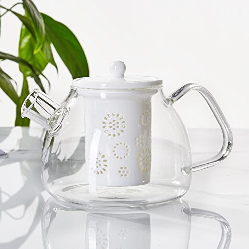 Tamume 1000Ml Teiera In Vetro Da Con Filtro Per Teiera In Porcellana (White)