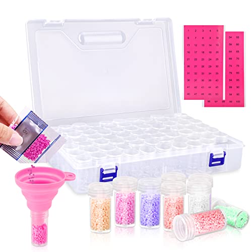 75 Slots Diamond Painting Kit,Organizer Per Diamond Painting Accessori,Piccoli Vasetti Rotondi Contenitore Trasparente,Pittura Diamante 5D/Strumenti A