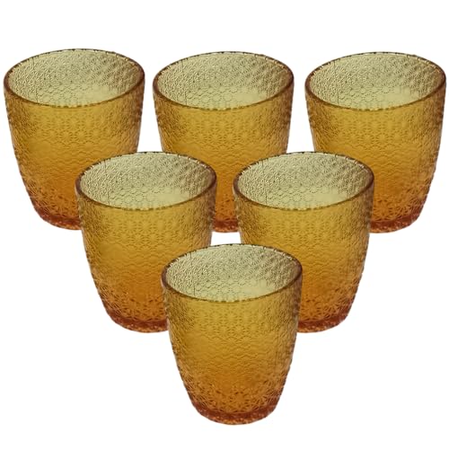 Set Di 6 Bicchieri Da Tavola Ambra - Cosedacasa By Rosemberg - Misura Unica Adatti Per Acqua, Vino E Bibite - H10 Cm, Ø8 Cm