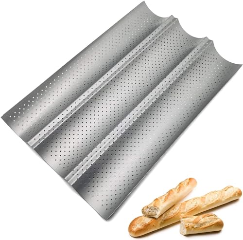 Piqiuqiu Teglia Da Forno Per Baguette, 3 Baguette, Teglia Per Baguette, Con Rivestimento Antiaderente Di Alta Qualità, 38 X 24,5 Cm