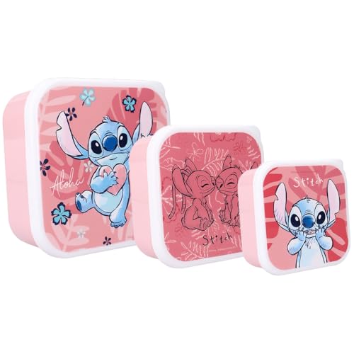 Vadobag Stitch Bon Appetit! Snack Box - Kit Set 3 Contenitori Porta Merenda A Incastro - Porta Merenda Spuntini Scuola Asilo Sport