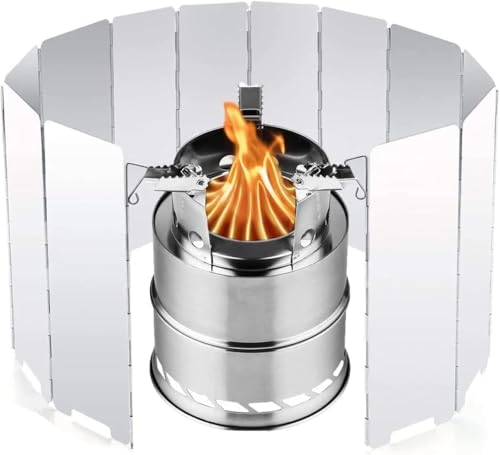Youery Parabrezza Fornelli Da Campeggio Portabile 14 Piatti Pieghevole Stufa A Gas Attrezzi Da Cucina Alluminio Per I Fornelli All'Aperto,Picnic,Grigl