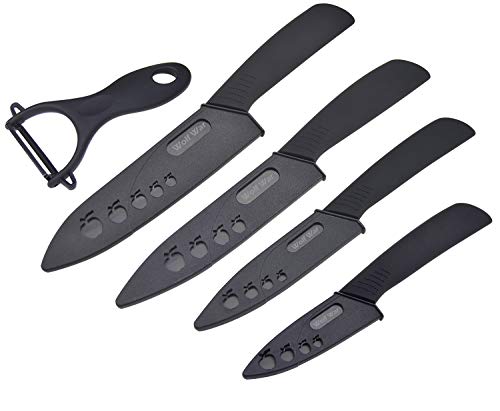Wolf War Set Di Coltelli In Ceramica, 4 Coltelli Ceramica E 1 Pelapatate (6'' Coltello Da Cucina, 5'' Coltello Multiuso, 4'' Coltello Da Frutta, 3'' C