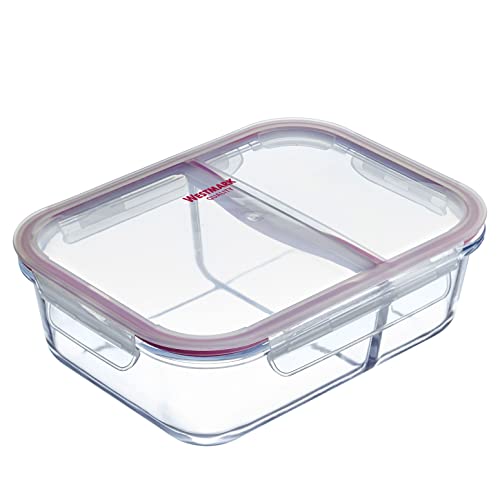 Westmark - Contenitore Per Alimenti, Capacità 570 Ml, Con 2 Scomparti Separati, In Vetro/Silicone E Plastica, Colore: Trasparente/Rosso