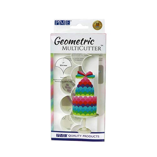 Pme Gmc192 Multicutter Geometrico Per Torta-Scala Di Pesce, Taglia Media, Plastica Abs, Bianco