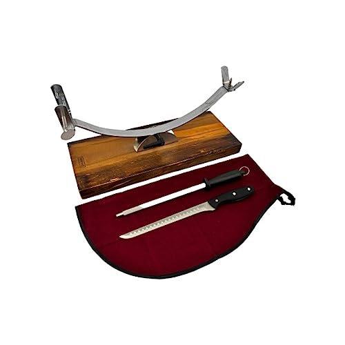 Nerthus Forcellante Testa Fissa + Copri Bordolese + Affilatore Manuale + Coltello Prosciutto Set, Legno Acciaio Inossidabile