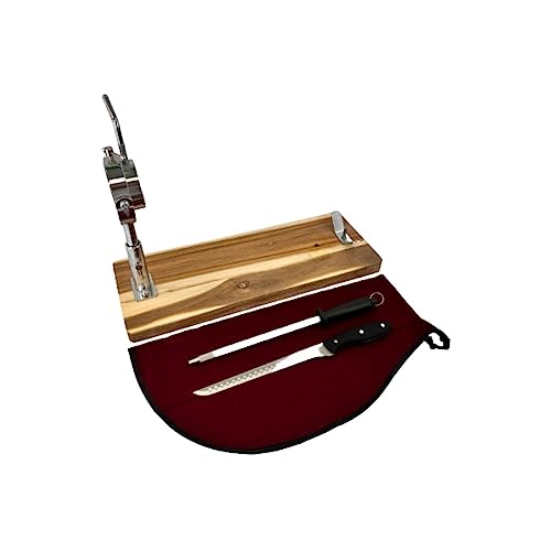 Nerthus Testa Girevole E Telescopico + Copre Bordolese + Affilatrice Manuale + Coltello Prosciutto Set, Legno Acciaio Inossidabile