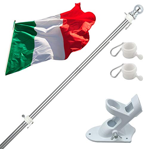Kit Asta Bandiera Di Alluminio Con Staffa Asta Bandiera In Acciaio Inossidabile, 180Cm Set Pennone Per Bandiera Con Anello Rotanti Per Montaggio A Par