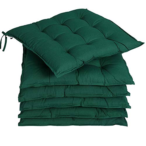 Detex Set 6Pz Cuscini Per Sedia 45X45X5Cm Con Lacci Effetto Visco Interni Esterni Cuscino Coprisedia Verde