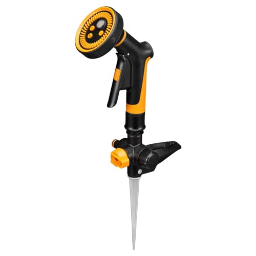 Fiskars Starter-Set Per Irrigazione Di Precisione, Include Base Con Picchetto Per Irrigatori, Pistola A Spruzzo Multi E Adattatore Per Lance Di Irriga