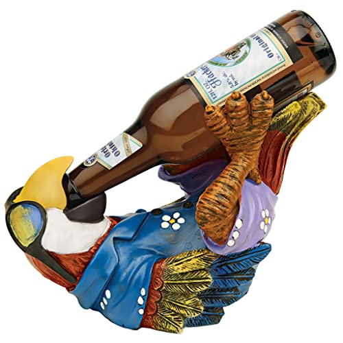 Design Toscano Pappagallo Tropicale Tiki Amico Della Birra Statua Portabottiglie, Poliresina, A Colori, 25,5 Cm