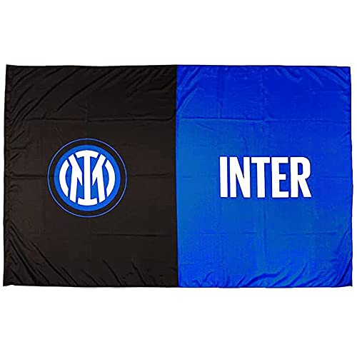 Bandiera Inter Modello 2021. Versione Doppio Colore Con Nuovo Logo F.C. Internazionale. Modello Grande. Dimensione 140X220. Colore Nero Azzurro. Prodo
