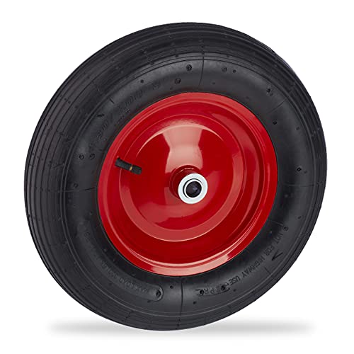 Relaxdays Ruote Carriola 4.80 4.00-8, Da Gonfiare, Cerchione In Acciaio, Antiforatura, Ruotino Per Carrello, Nero Rosso