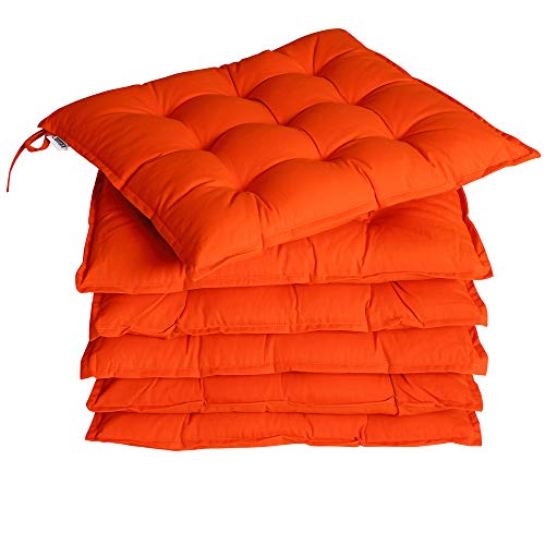 Detex Set 6Pz Cuscini Per Sedia 45X45X5Cm Con Lacci Effetto Visco Interni Esterni Cuscino Coprisedia Arancione
