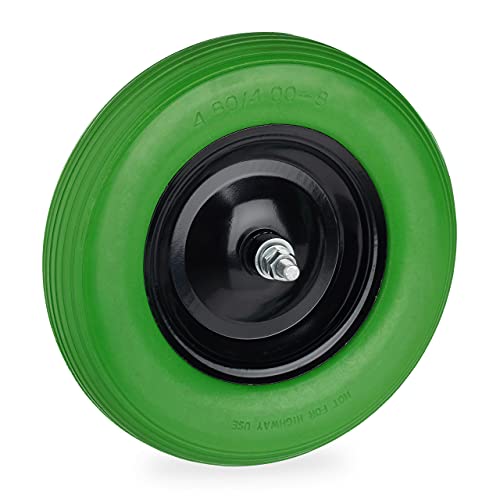 Relaxdays Ruote Carriola 4.80 4.00-8, Gomma Piena Con Cerchione In Acciaio E Asse, Da Carrello, Fino 120 Kg, Verde Nero