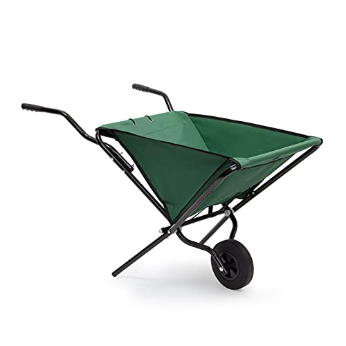 Relaxdays Carriola Richiudibile, Carretto Pieghevole Giardino, Salvaspazio, Ruote Ad Aria, 56 L, 66 X 64 X 112 Cm, Verde